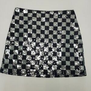 Checkerboard Sequin Mini Black Silver Party‎ Festival Rave Size S